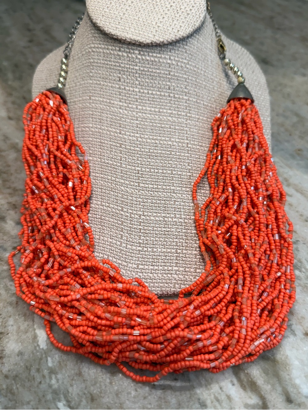 Multi-Strand Coral Orange Hue Seed Bead Necklace - Women Jewelry